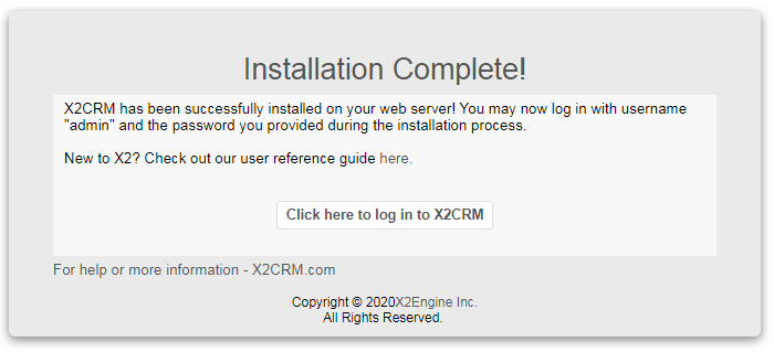 x2crm 安装安装完成